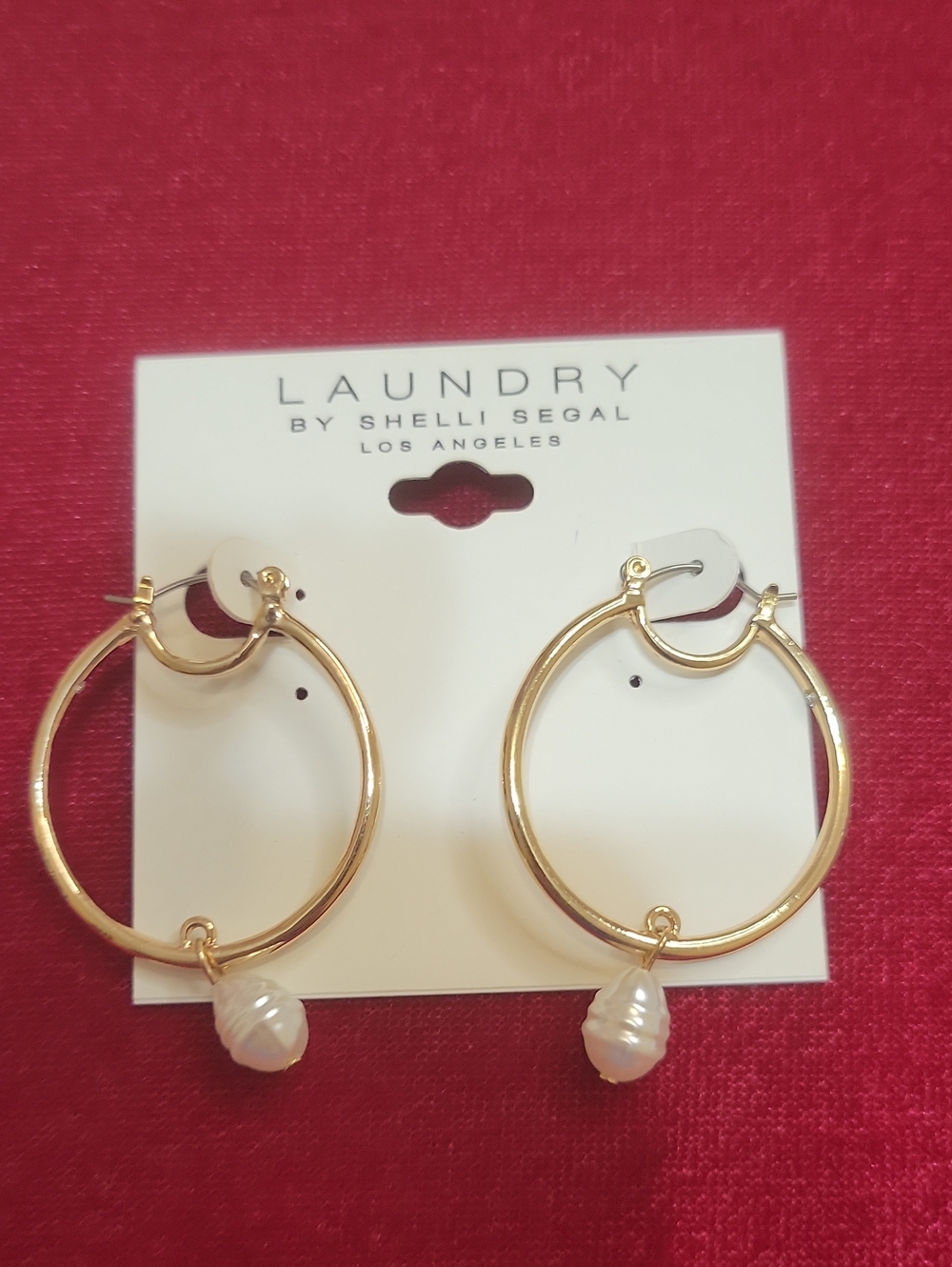 Laundry By Shelli Segal Gold Hoop Earrings with White Pearl Drops